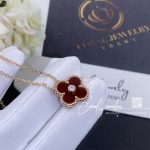 Van Cleef & Arpels Vintage Alhambra 2011 Holiday Diamond Pendant Necklace In Carnelian 18k Pink Gold (5)