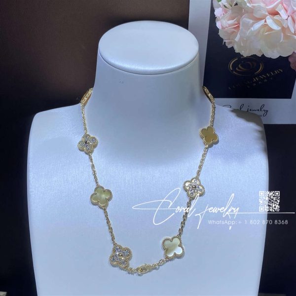 Van Cleef & Arpels Vintage Alhambra Necklace, 10 Motifs 18k Yellow Gold, Golden Mother Of Pearl (12)