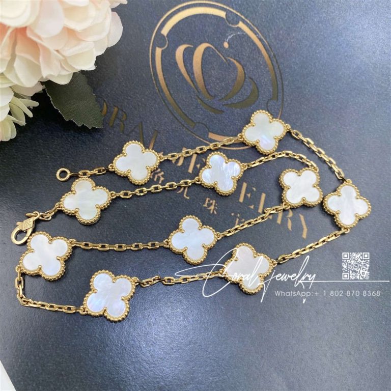 Van Cleef & Arpels Vintage Alhambra Necklace, 10 Motifs Yellow Gold, Mother Of Pearl Vcara42800 (3)