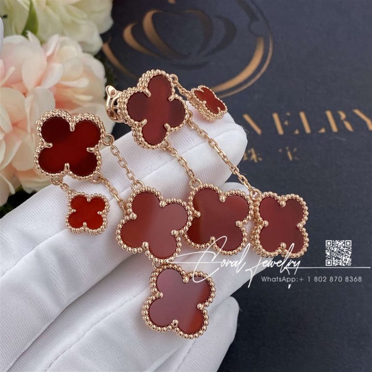 Van Cleef & Arpels Vintage Alhambra Earrings, 4 Motifs Rose Gold,carnelian Diy Jewelry (1)