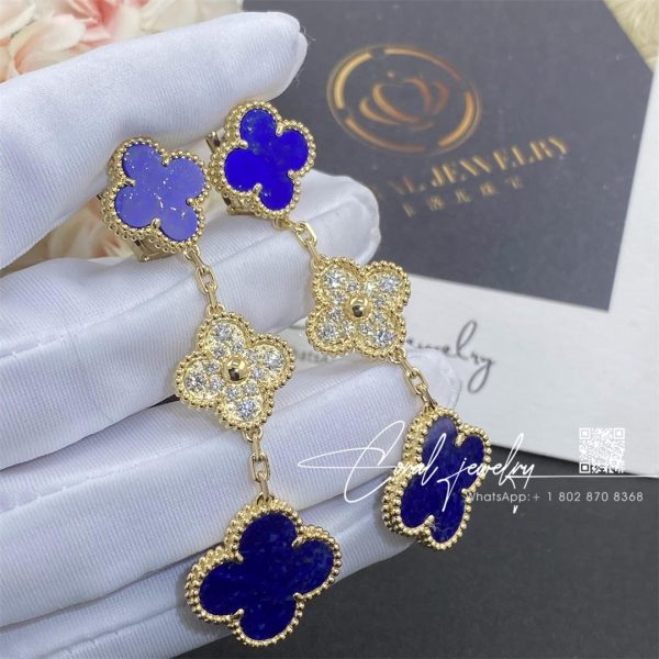 Van Cleef & Arpels Magic Alhambra Earrings, 3 Motifs Yellow Gold, Diamond, Lapis Lazuli (2)