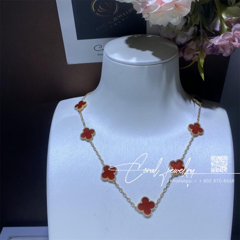 Van Cleef & Arpels Vintage Alhambra Necklace, 10 Motifs Yellow Gold, Carnelian Vcard40600 (2)