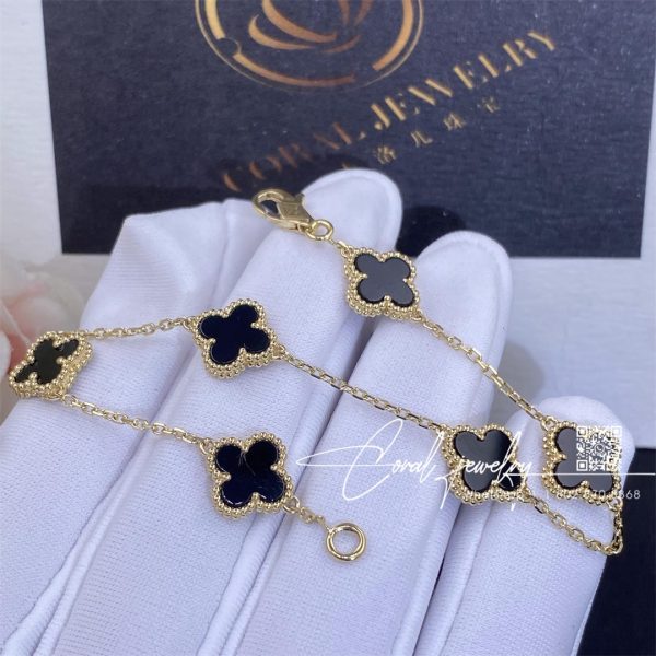 Van Cleef & Arpels Sweet Alhambra Bracelet, 6 Motifs Yellow Gold, Onyx (2)