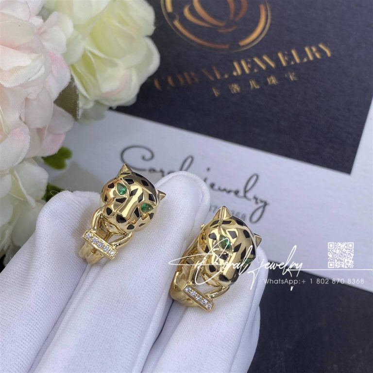 Cartier Panthère De Cartier Earrings, Yellow Gold, Black Lacquer, Tsavorite, Diamonds Ref. B8044700 (7)