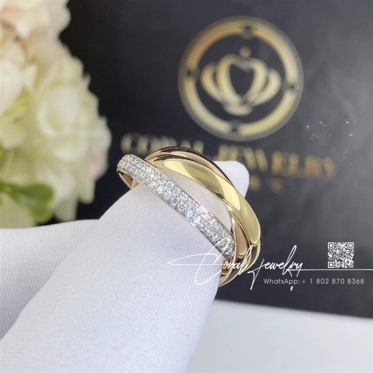 Cartier Trinity Ring, Small Model White Gold, Yellow Gold, Rose Gold, Diamonds Ref. B4086000 (4)