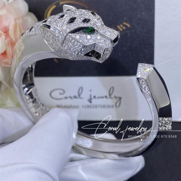 Cartier Panthère De Cartier Bracelet, 18k White Gold Diamond Onyx Emerald N6034302 (6)