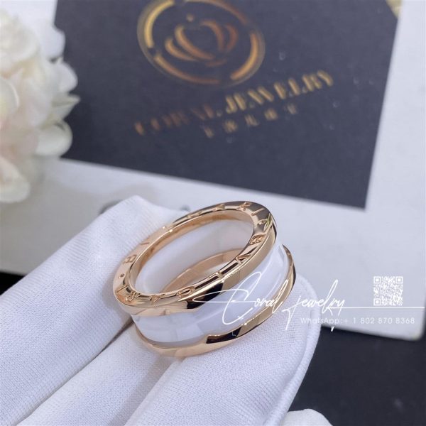 Bulgari B.zero1 Two Band Ring With Two 18 Kt Rose Gold Loops And A White Ceramic Spiral Ref. 347009 (1)