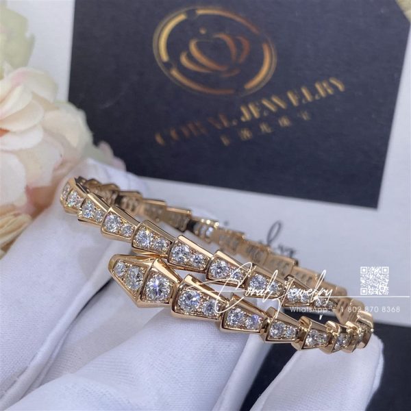 Bulgari Serpenti Viperone Coil Thin Bracelet In 18 Kt Rose Gold And Full Pavé Diamonds Ref. 353794 (7)