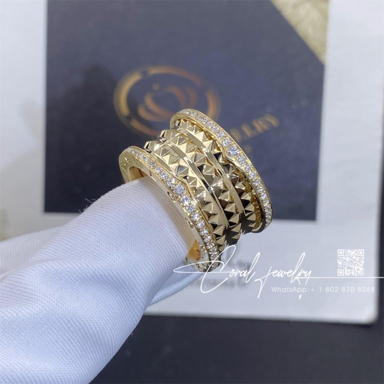 Bulgari B.zero1 Rock Four Band Ring In 18 Kt Yellow Gold With Studded Spiral And Pavé Diamonds On The Edges Ref. 357894 (1)