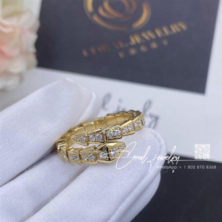 Bulgari Serpenti Viper 18 Kt Yellow Gold Ring Set With Pavé Diamonds Ref. 354711 (5)