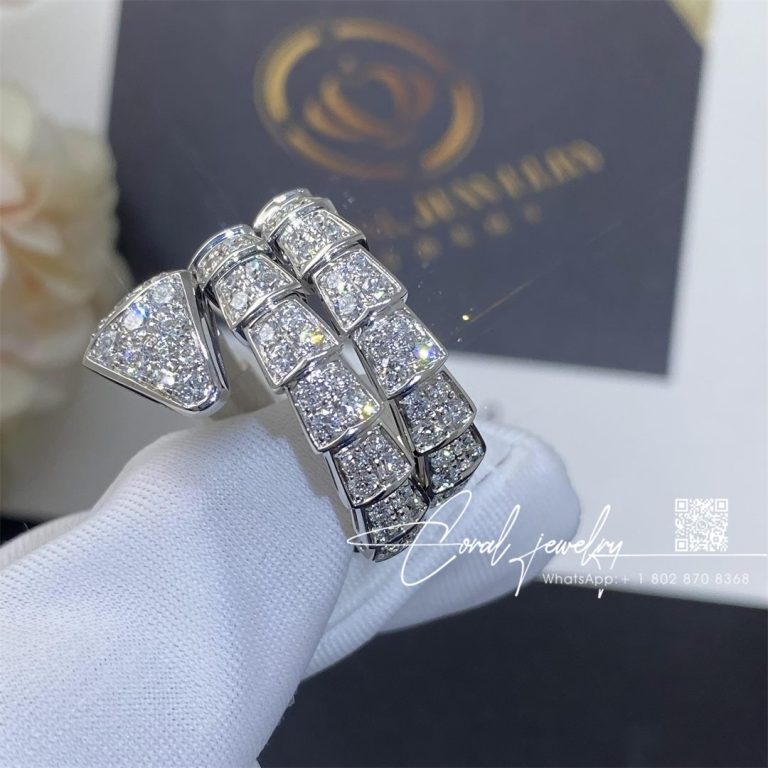 Bulgari Serpenti Viper Two Coil Ring In 18 Kt White Gold, Set With Full Pavé Diamonds Ref. 345227 (2)