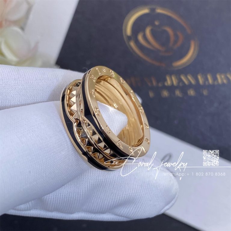 Bulgari B.zero1 Rock Two Band Ring In 18 Kt Rose Gold With Studded Spiral And Black Ceramic Ref. 357986 (2)