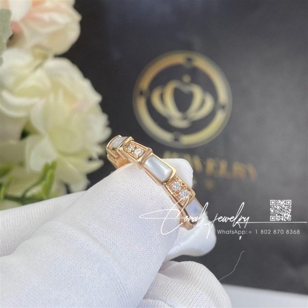 Bulgari Serpenti Viper Band Ring In 18 Kt Rose Gold With Mother Of Pearls And Pavé Diamonds Ref. 353225 (1)