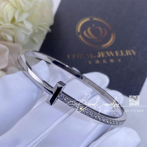 Tiffany T T1 Narrow Diamond Hinged Bangle In 18k White Gold (4)