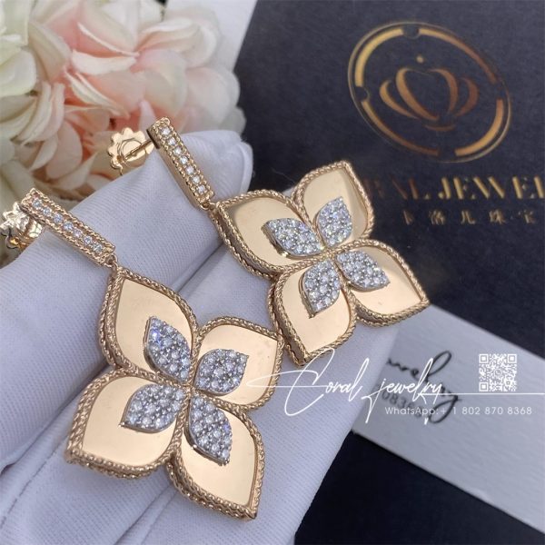 Roberto Coin 18k Gold Venetian Princess Diamond Large Flower Drop Earrings (1)