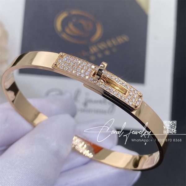 Hermès Kelly Bracelet In Rose Gold Set With Diamonds H110014b (4)