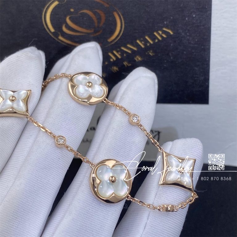 Louis Vuitton Color Blossom Bb Multi Motifs Bracelet, Pink Gold, White Mother Of Pearl And Diamonds Q95596 (3)