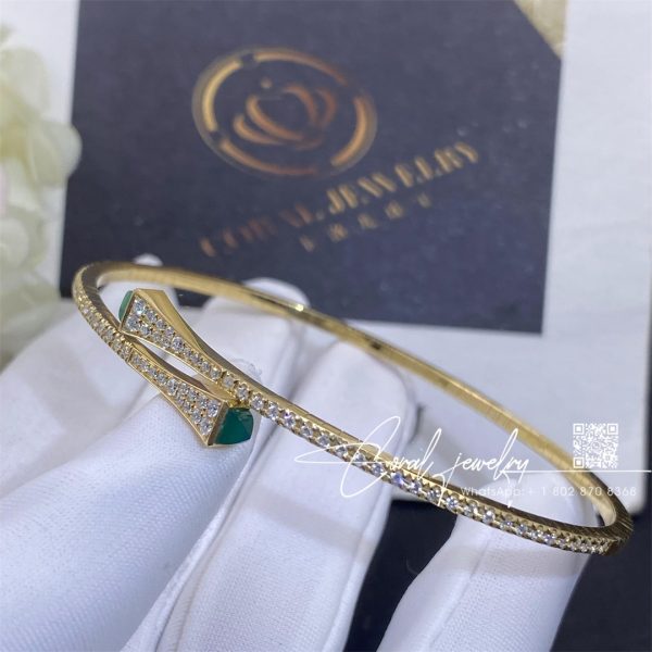 Marli Cleo Diamond Slim Slip On Bracelet In Yellow Gold Green Agate (6)