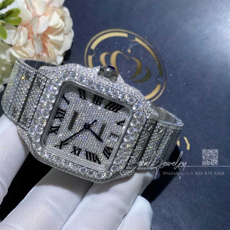 Cartier Santos 41mm Moissanite Diamond Watch 20ct (3)