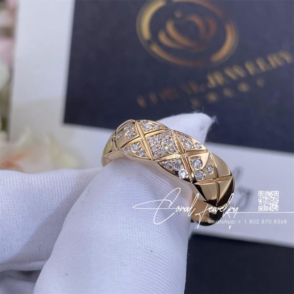 Chanel Coco Crush Ring Quilted Motif, Small Version, 18k Beige Gold, Diamonds J11101 (4)