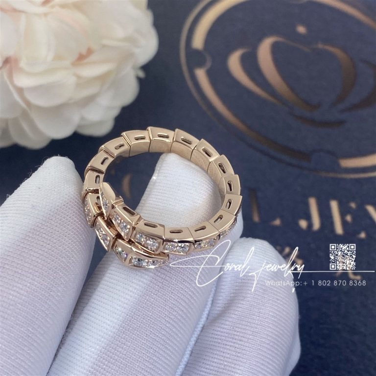 Bulgari Serpenti Viper 18 Kt Rose Gold Ring Set With Pavé Diamonds Ref. 355978 (3)