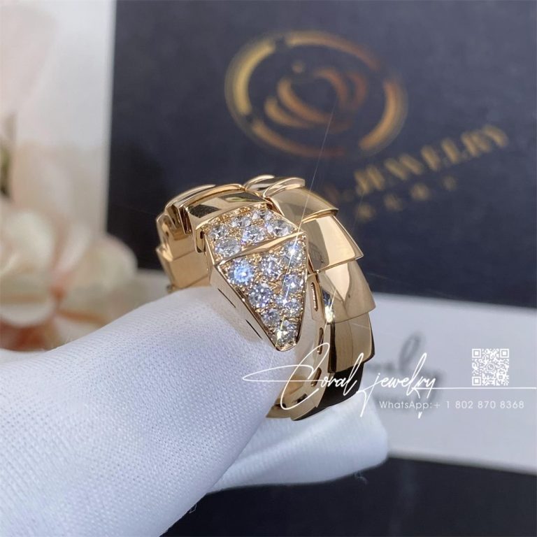 Bulgari Serpenti Viper One Coil Ring In 18 Kt Rose Gold, Set With Pavé Diamonds On The Head Ref. 345218 (1)