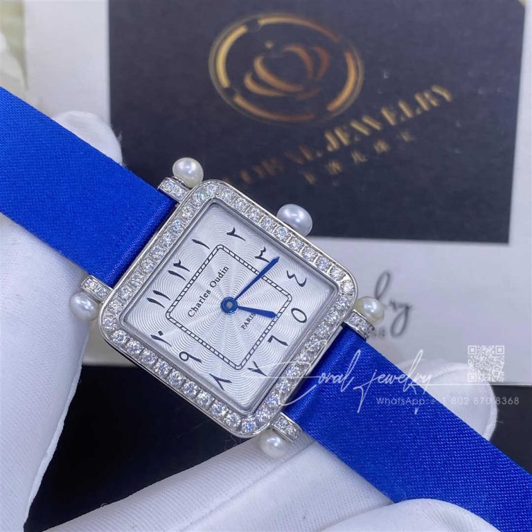 Charles Oudin Pansy Retro With Pearls Watch Medium 24mm Arabic Style Blue Straps (1)