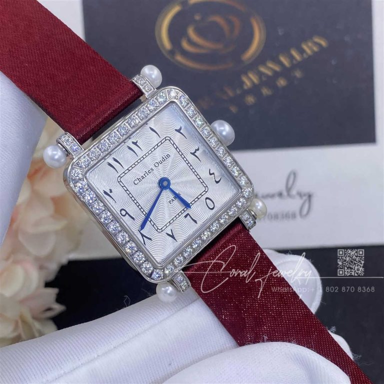 Charles Oudin Pansy Retro With Pearls Watch Medium 24mm Arabic Style Maroon Straps (1)