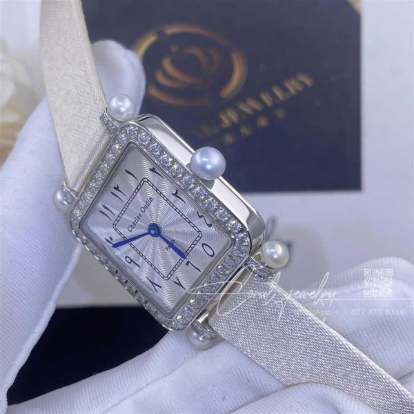 Charles Oudin Pansy Retro With Pearls Watch Medium 24mm Arabic Style Whitestraps (2)