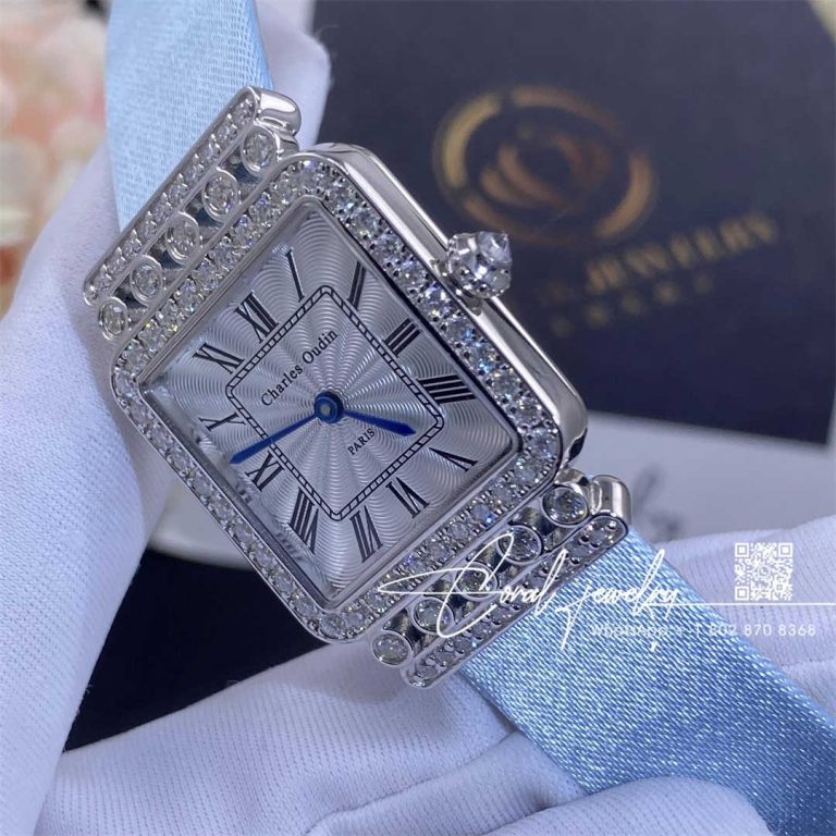 Charles Oudin Rose Retro 24mm Medium Satin And Diamond Watch Roman Style (3)