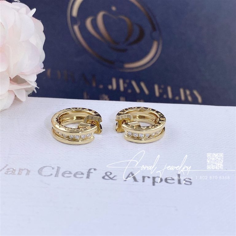 Bulgari B.zero1 Small Hoop Earrings In 18 Kt Yellow Gold Set With Pavé Diamonds Ref. 348036 (1)