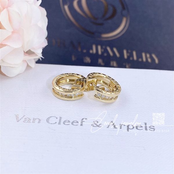 Bulgari B.zero1 Small Hoop Earrings In 18 Kt Yellow Gold Set With Pavé Diamonds Ref. 348036 (2)