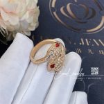 Bulgari Serpenti Seduttori 18 Kt Rose Gold Double Head Ring Set With Rubellite Eyes And Pavé Diamonds Ref. 358090 (5)