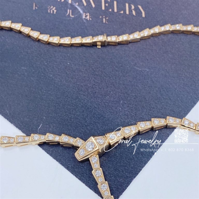 Bulgari Serpenti Viper Slim Necklace In 18 Kt Yellow Gold, Set With Full Pavé Diamonds Ref. 351090 (2)