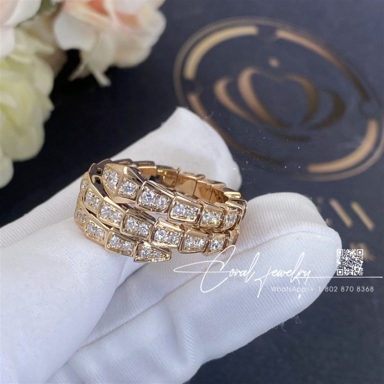 Bulgari Serpenti Viper Two Coil 18 Kt Rose Gold Ring, Set With Pavé Diamonds Ref. 357257 (2)