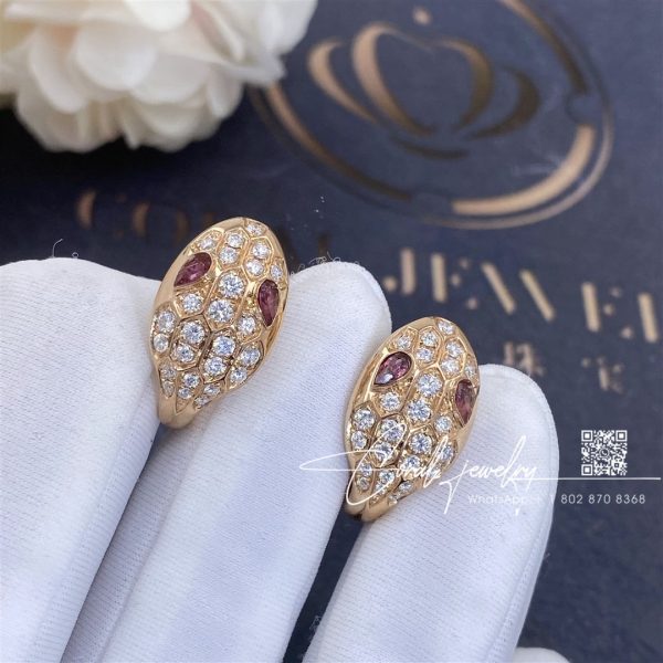 Bulgari Serpenti Earrings In 18kt Pink Gold With Rubellite And Pavé Diamonds Ref . 352726 Or857722 (1)