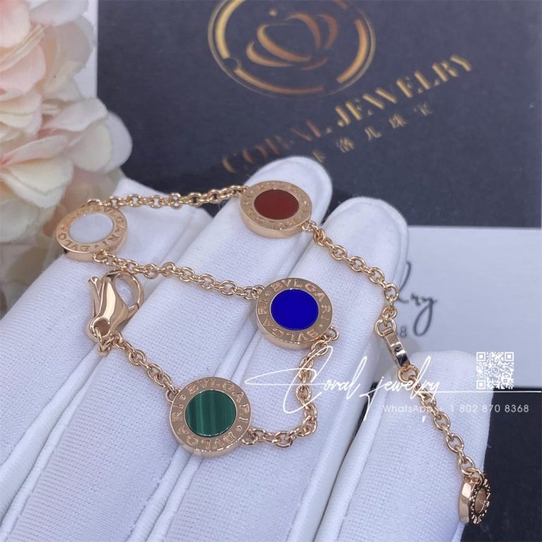 Bulgari Bvlgari 18 Kt Rose Gold Bracelet Set With Carnelian, Lapis, Malachite And Mother Of Pearl Elements (5)