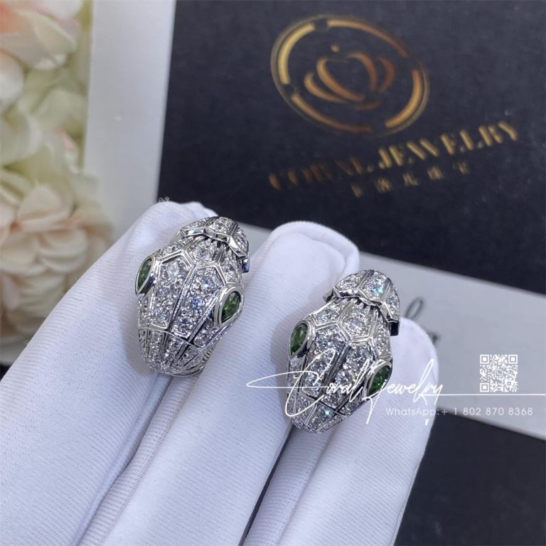 Bulgari Serpenti White Gold Earrings Set With Pavé Diamonds And Two Emerald Eyes Ref . 354702 (2)