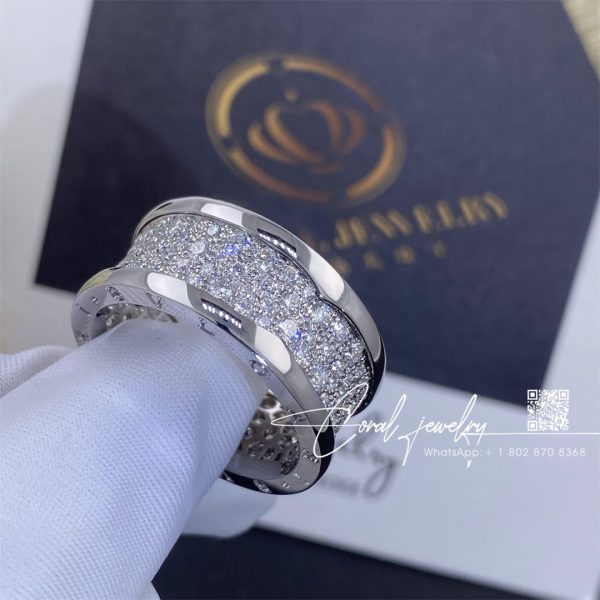 Bulgari B.zero1 Ring In 18 Kt White Gold Set With Pavé Diamonds On The Spiral Ref. 345592 (1)