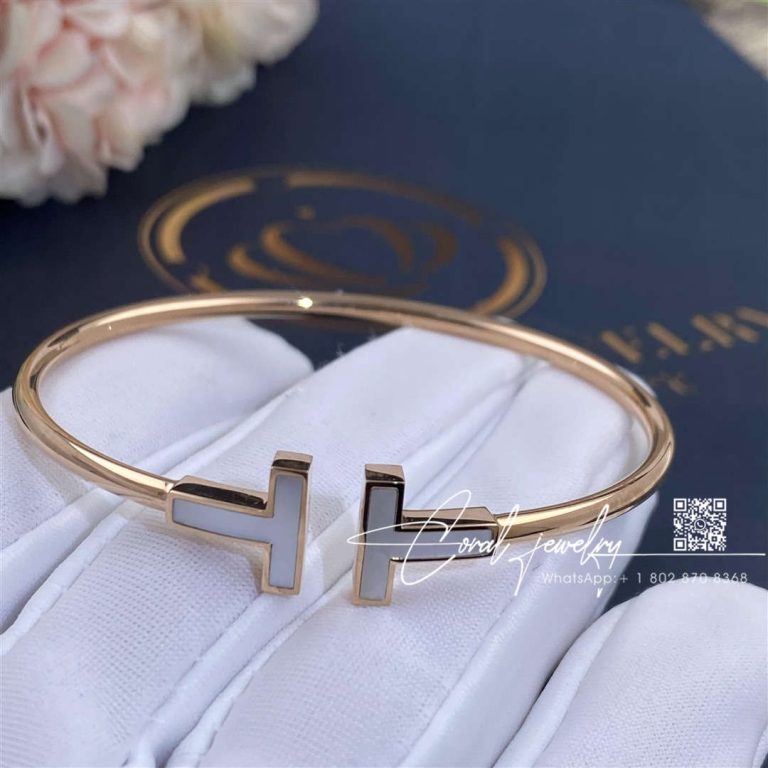 Tiffany T Wire Bracelet In Rose Gold With Mother Of Pearl (1)