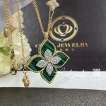 Roberto Coin Princess Flower Pendant Yellow Gold With Diamonds And Malachite 34mm (2)