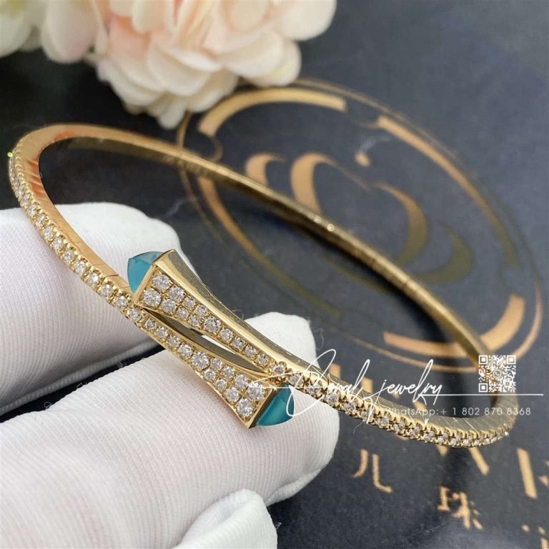 Marli Cleo Diamond Slim Slip On Bracelet In Yellow Gold Sea Blue Chalcedony Cleo B1 (2)