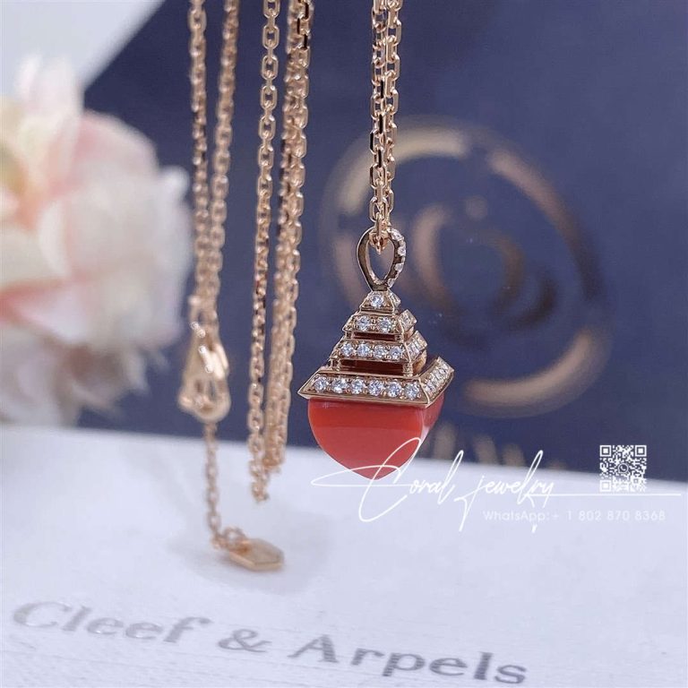 Marli Cleo Mini Rev Diamond Pendant In Rose Gold Set With Red Coral Cleo N37 (2)