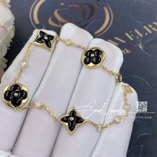 Louis Vuitton Color Blossom Bb Multi Motif Bracelet, Yellow Gold, Onyx And Diamonds Q05024 (4)