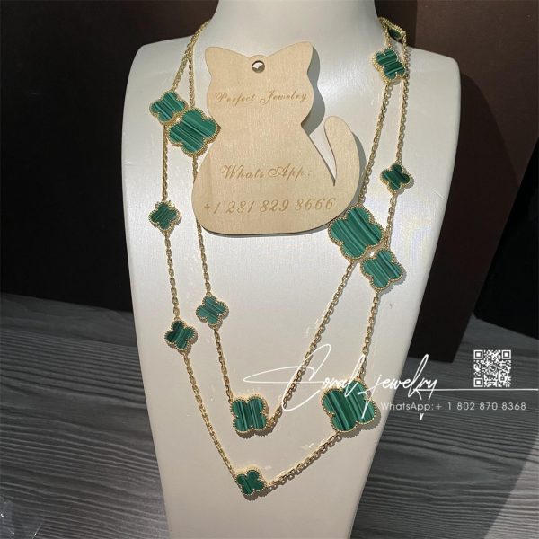 Van Cleef & Arpels Magic Alhambra Long Necklace, 16 Motifs Yellow Gold, Malachite Vcaro2af00 (7)