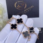 Van Cleef & Arpels Vintage Alhambra 5 Motif 18k Rose Gold Onyx Bracelet (4)