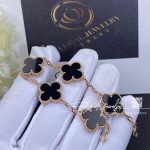 Van Cleef & Arpels Vintage Alhambra 5 Motif 18k Rose Gold Onyx Bracelet (5)