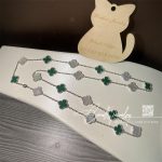 Van Cleef & Arpels Vintage Alhambra Necklace, 20 Motifs White Gold, Malachite, Mother Of Pearl (10)