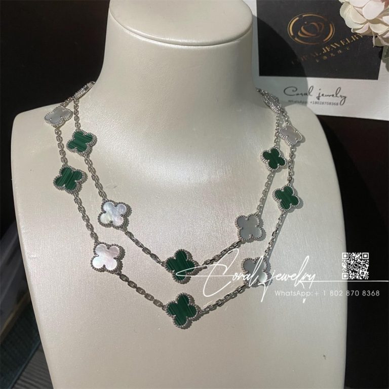 Van Cleef & Arpels Vintage Alhambra Necklace, 20 Motifs White Gold, Malachite, Mother Of Pearl (14)