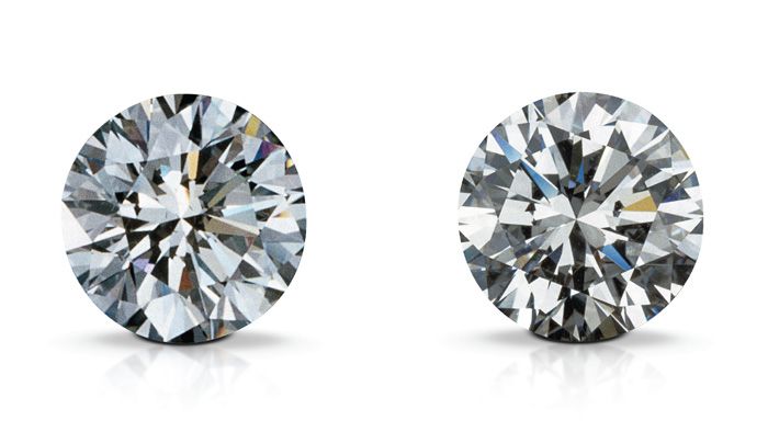 A Synthetic Diamond Left And A Natural Diamond.